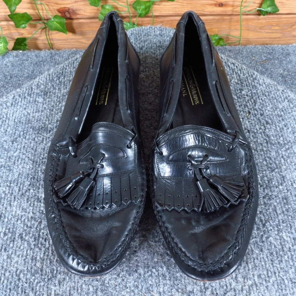 Johnston &‎ Murphy Domani Men Tassel Loafer 9.5 M Dress Shoe Black Leather Italy